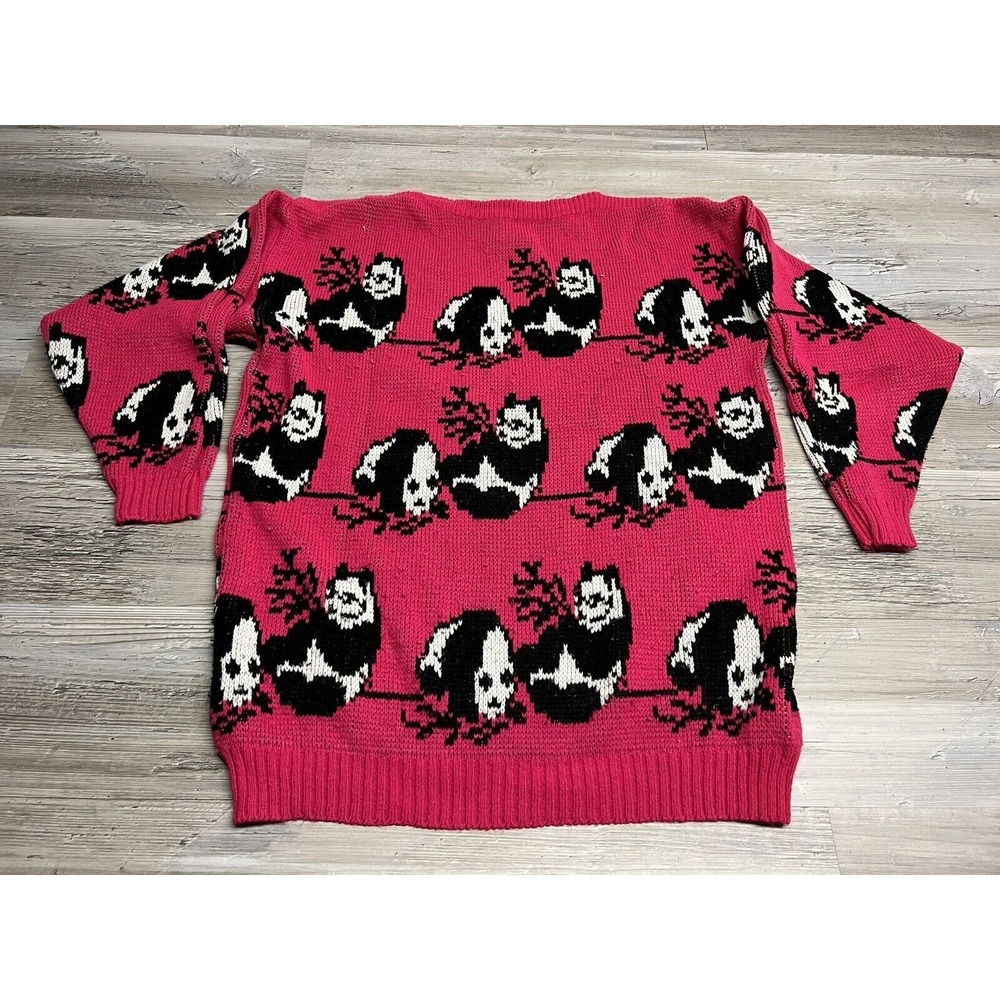 Vintage 90s‎ Panda Bear Sweater AOP Hot Pink 100% Acrylic Size M